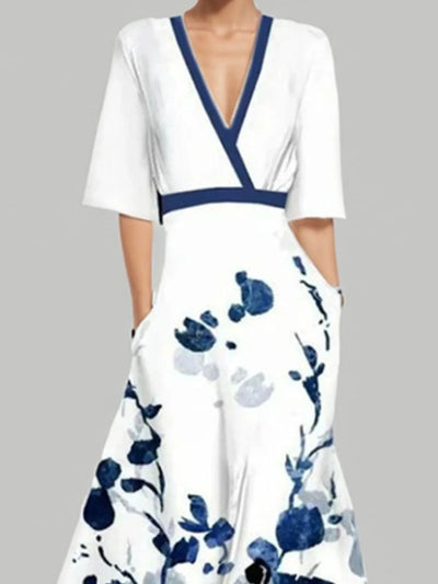 Floral Print Half Sleeve Wrap Maxi Dress