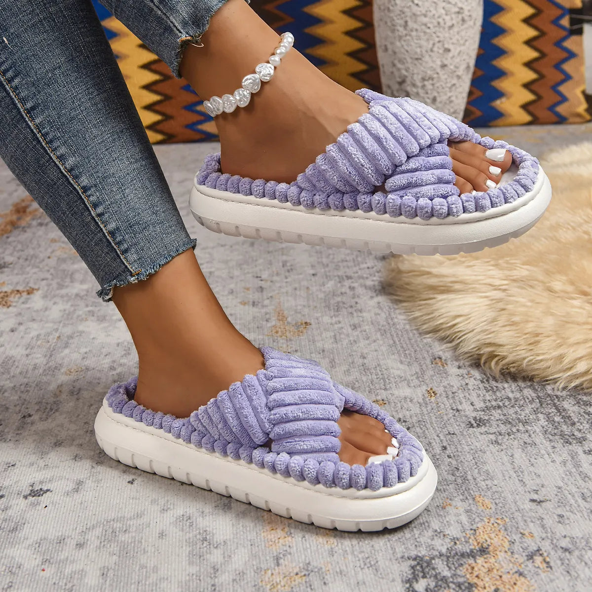 Crisscross Open Toe Platform Slippers