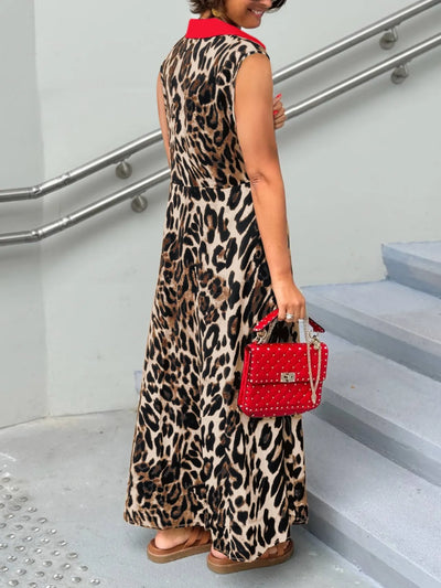 Plus Size Leopard Print Sleeveless Maxi Dress