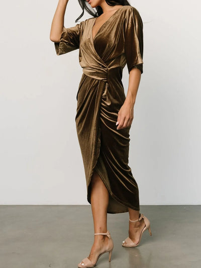 Ruched Surplice Half Sleeve Dress