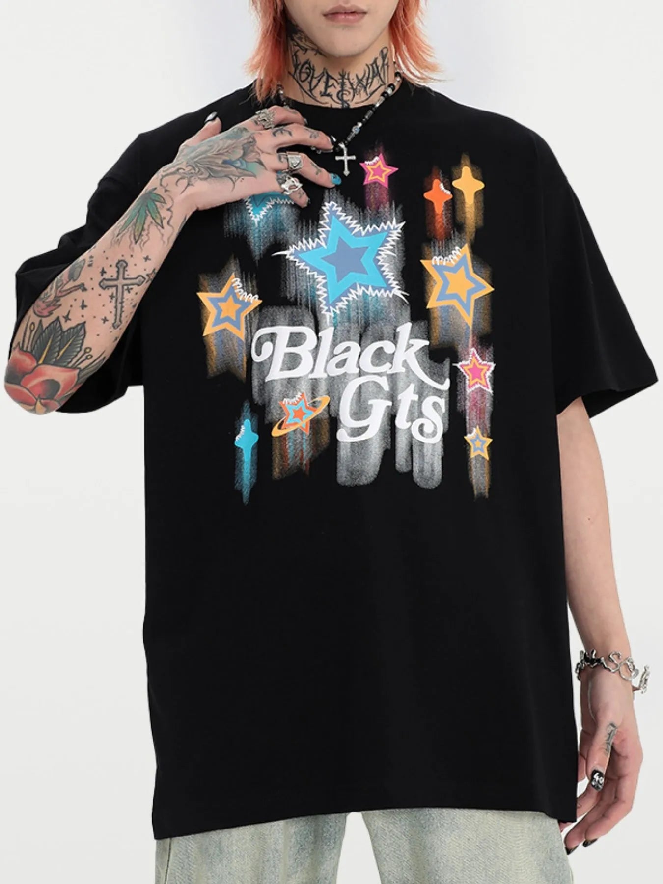 Men's Star Round Neck Oversized T-Shirt