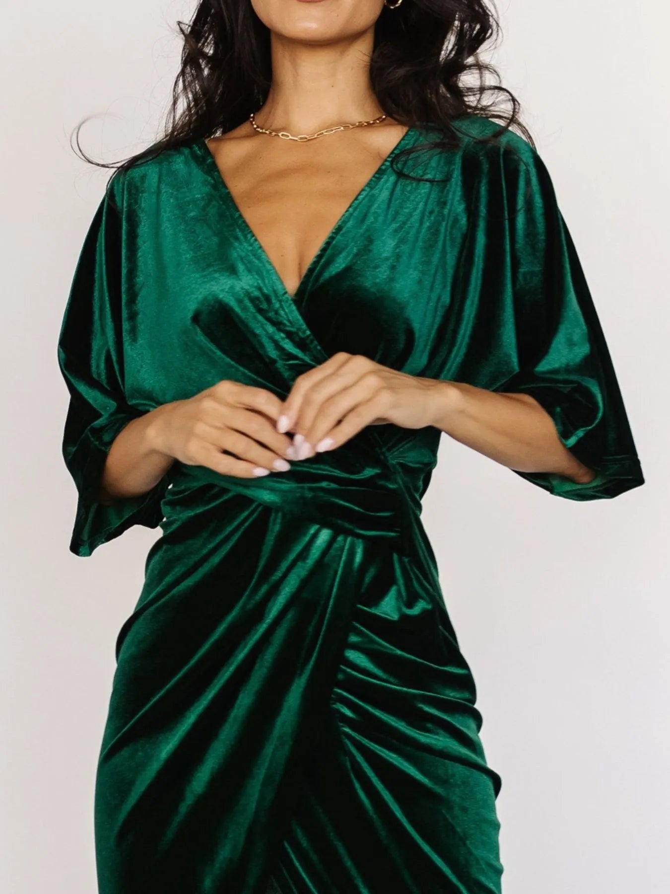 Ruched Surplice Half Sleeve Dress