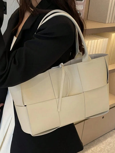PU Leather Woven Handbag and Clutch Set