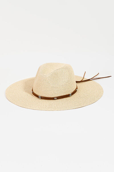 Fame Rope Strap Wide Brim Weave Hat for Summer Style
