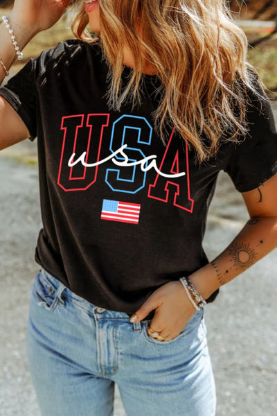 USA Round Neck Short Sleeve T-Shirt