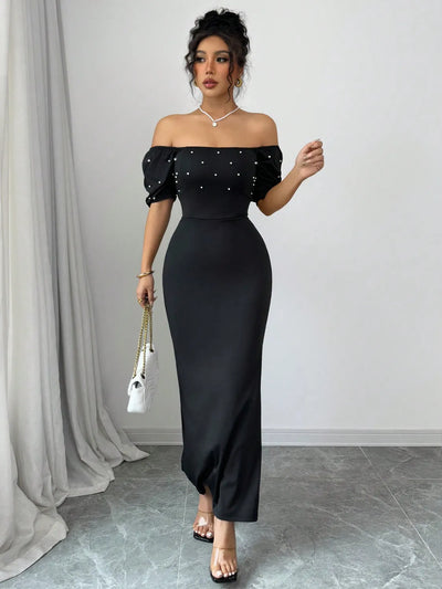 Off Shoulder Short Sleeve Maxi Dress