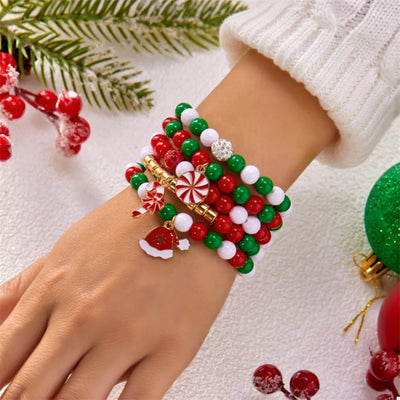 5-Piece Christmas Holiday Beaded Bracelet
