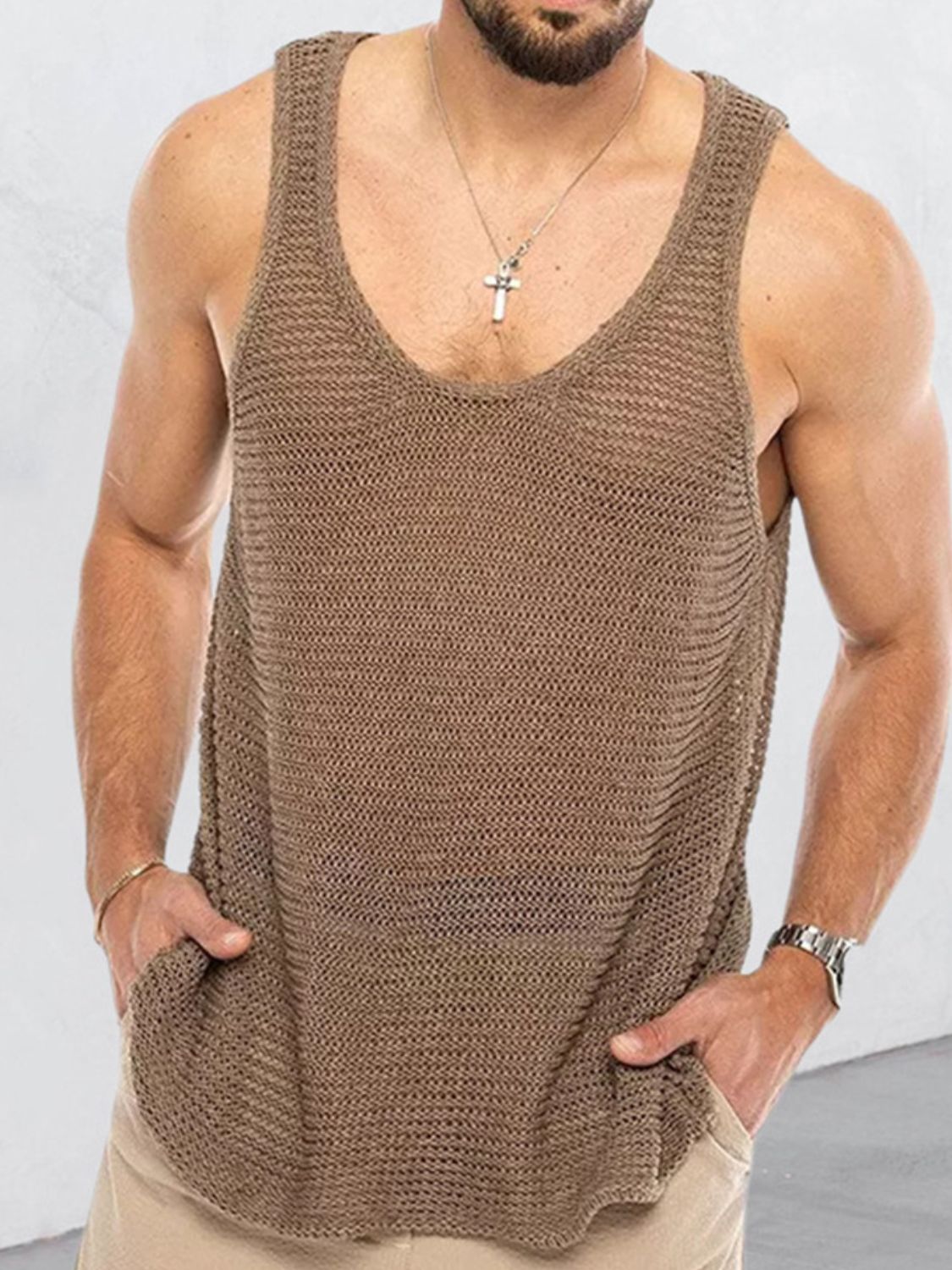 Men's Plus Size Round Neck Wide Strap Tank for Comfort