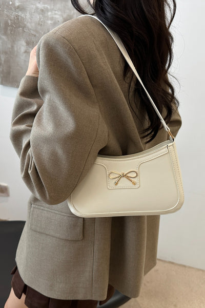 Trendy Bow Trim PU Leather Shoulder Bag in Rich Brown