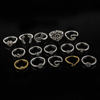 Trendy Alloy Multi Shapes 15-Piece Fashion Ring Set
