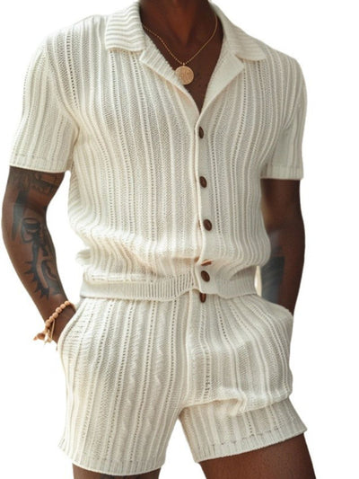 Men's Plus Size Button Down Short Sleeve Top and Shorts Set for Comfort