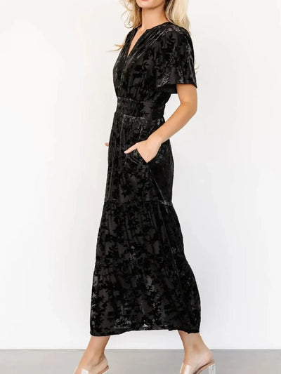 Notched Short Sleeve Tiered Dress