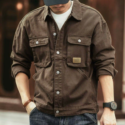 Men's Washed Collared Neck Cargo Jacket for Stylish Comfort