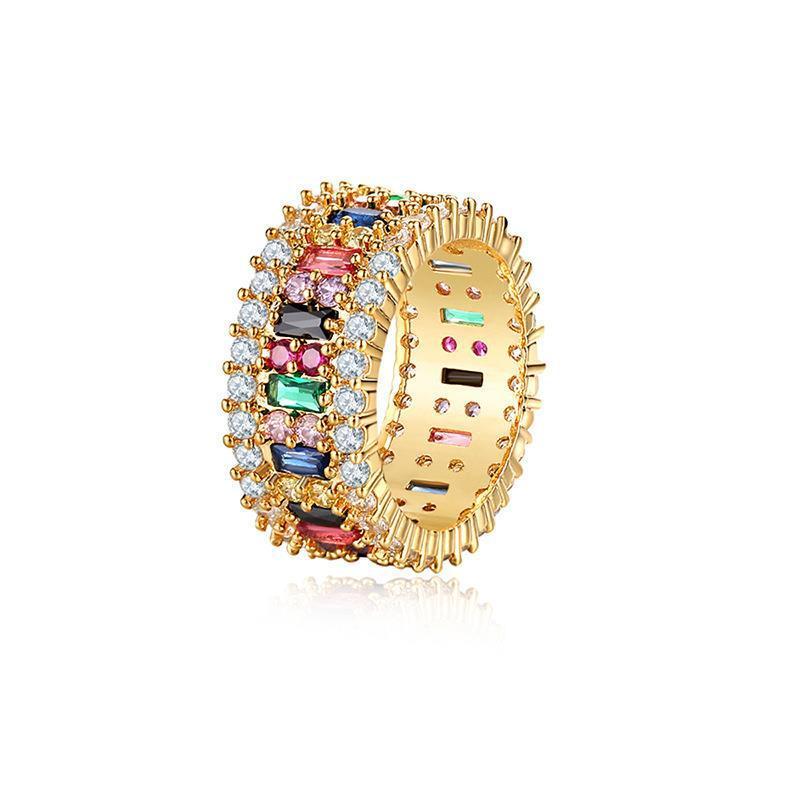 Micro-inlaid Colorful Crystals Ring Geometric Pattern