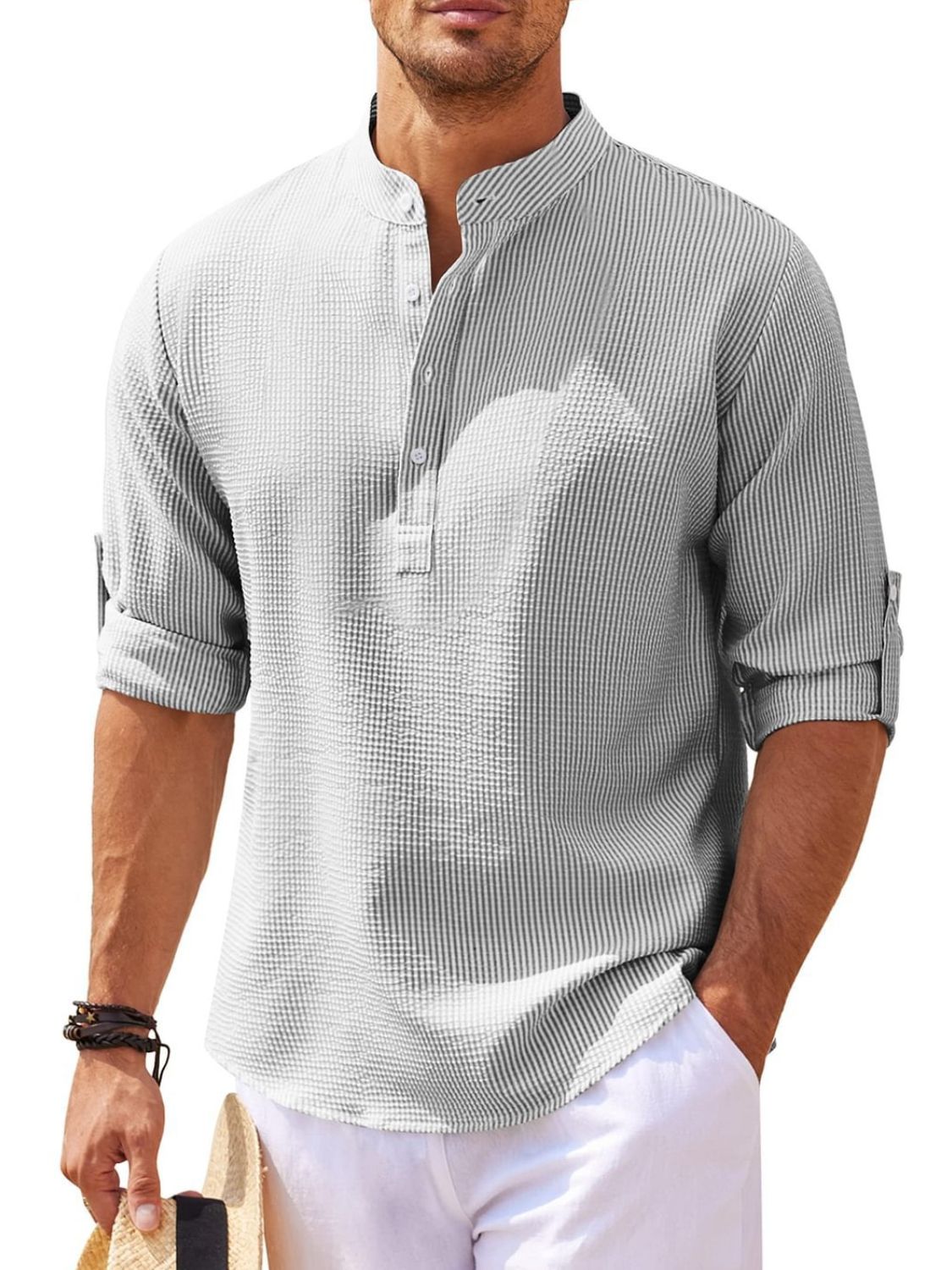 Men's Full Size Half Button Long Sleeve Shirt Plus Size Fashion