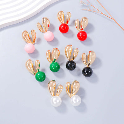 Gold Bunny Ears: Playful Alloy Drip Oil Earrings for Style