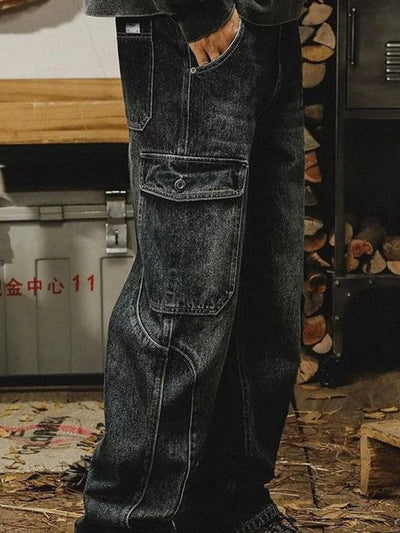 Men's Washed Wide Leg Cargo Jeans