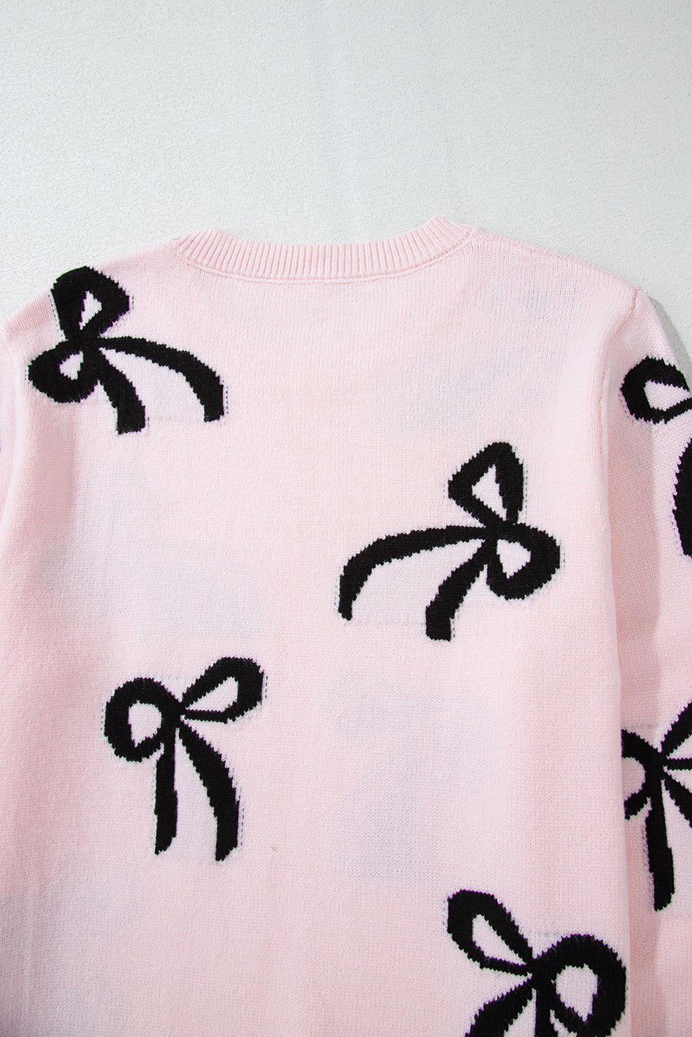 Chic Bow Design Loose Fit Sweater in Soft Pink Hue