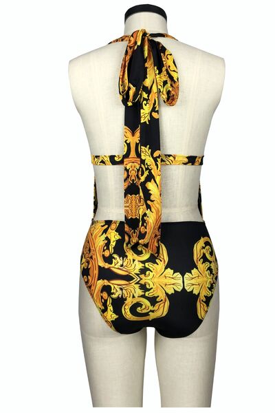 Stylish Printed Plunge One-Piece and Cover Up Swim Set