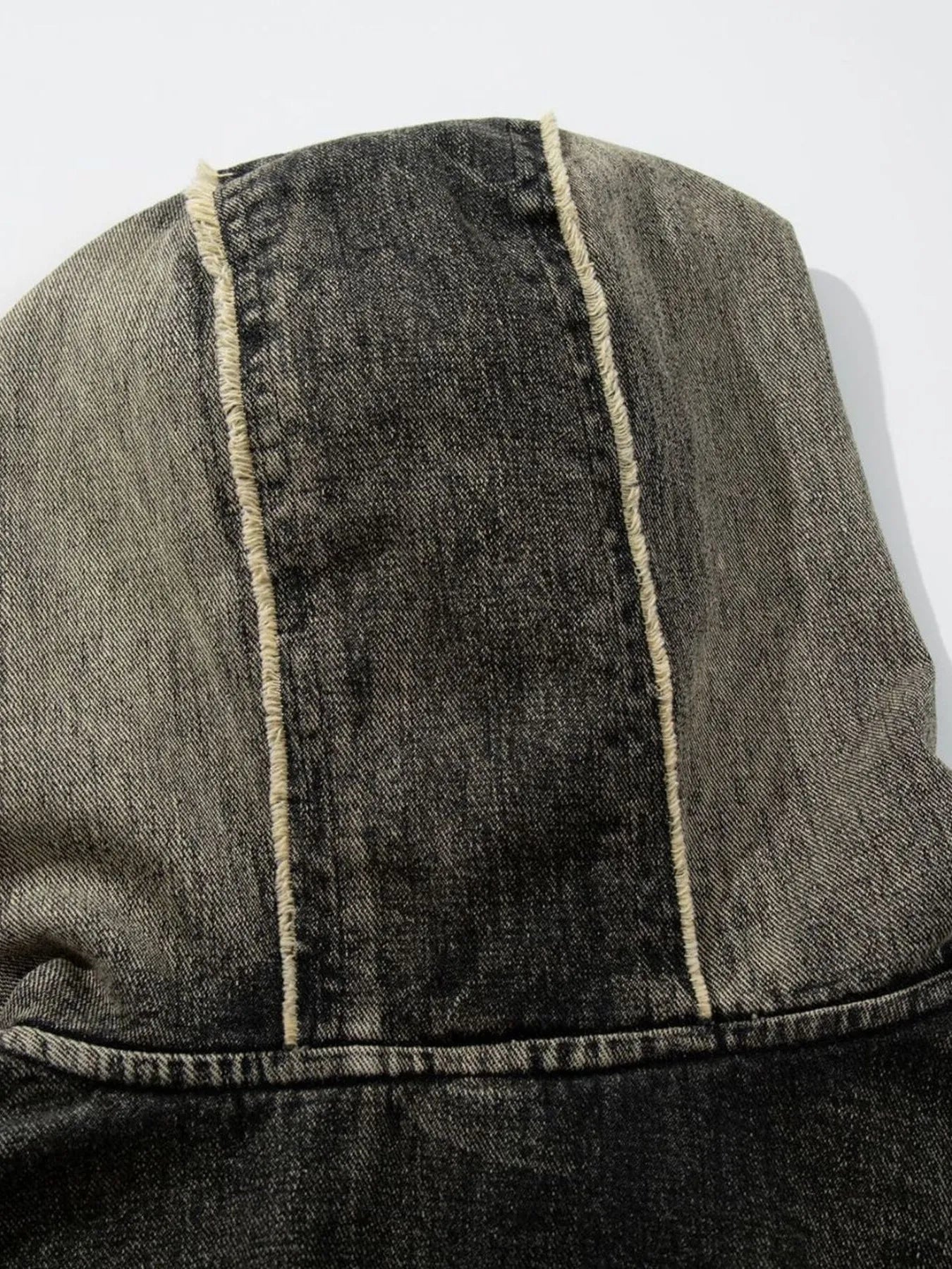 Men's Distressed Denim Patchwork Oversized Hoodie with Frayed Details