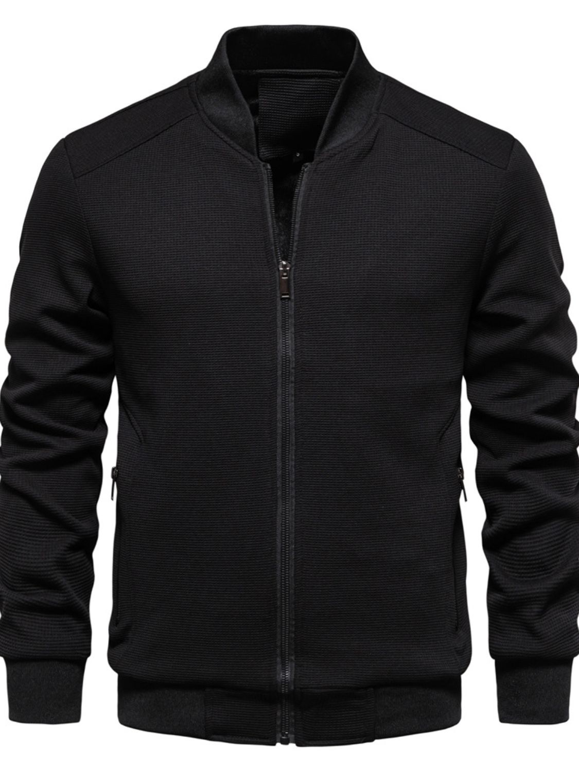 Men's Waffle Knit Baseball Collar Zip Up Jacket for Style