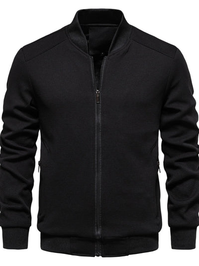 Men's Waffle Knit Baseball Collar Zip Up Jacket for Style