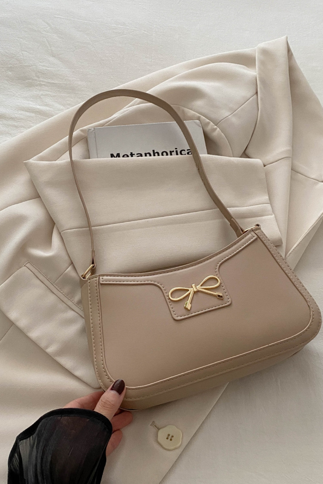 Trendy Bow Trim PU Leather Shoulder Bag in Rich Brown