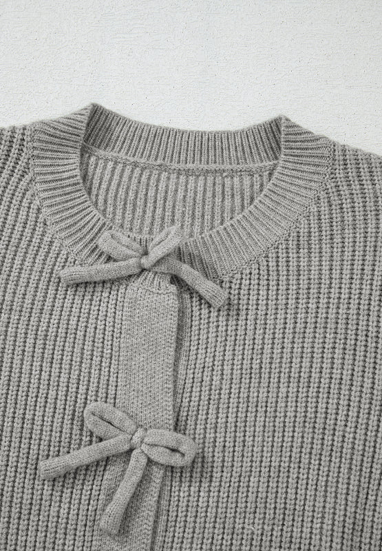 Chic Bow Round Neck Cardigan - Cozy, Elegant & Versatile Style