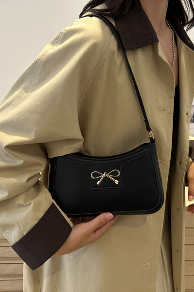 Trendy Bow Trim PU Leather Shoulder Bag in Rich Brown