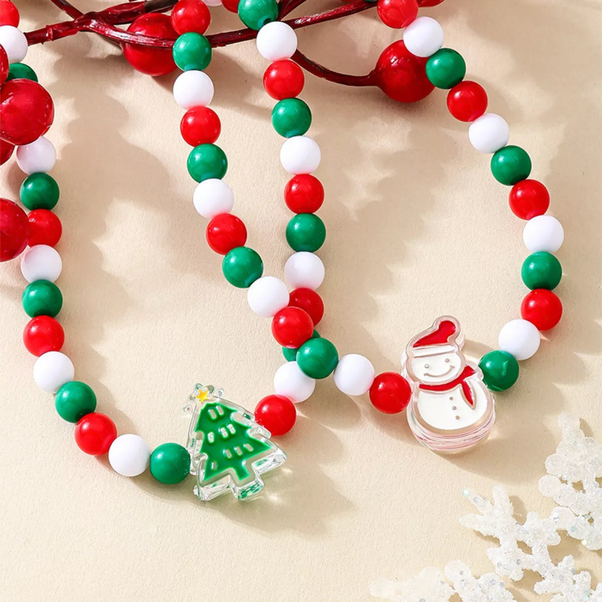 2 Piece Christmas Beaded Necklace with Holiday Charms