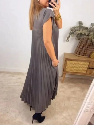 Full Size Pleated Round Neck Maxi Dress Plus Size