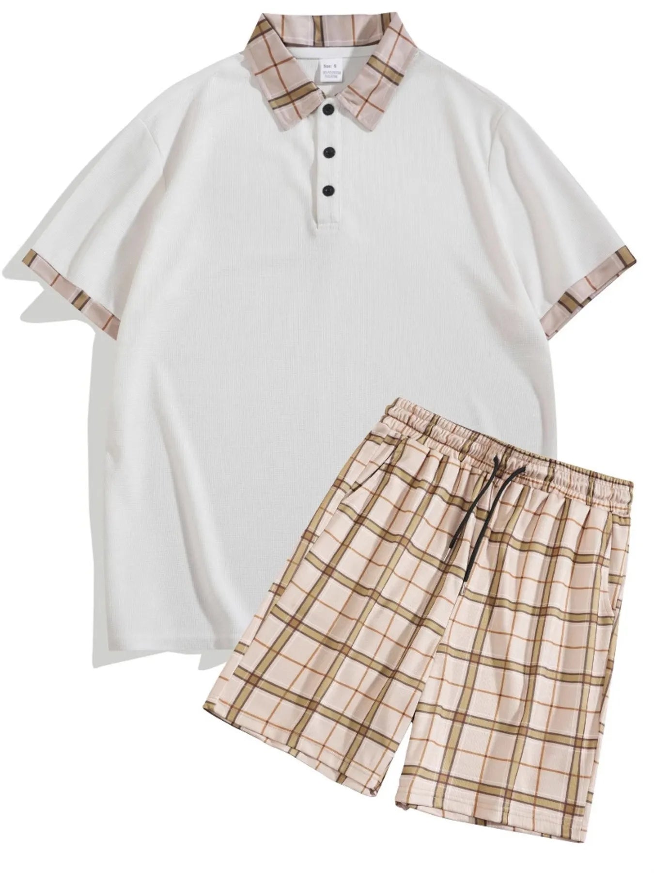 Men's Full Size Classic Plaid Collar Polo and Shorts Set Plus Size