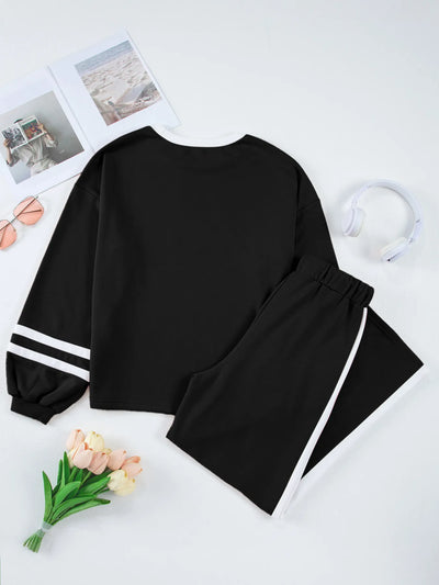 Contrast Trim Round Neck Top and Pants Set