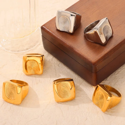 Époque™ Titanium Steel Fingerprint Signet Ring – Gold & Silver