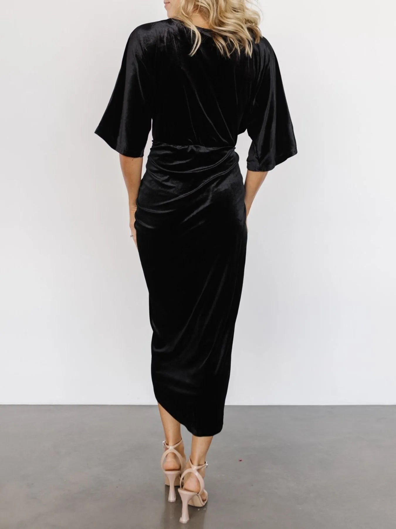 Ruched Surplice Half Sleeve Dress