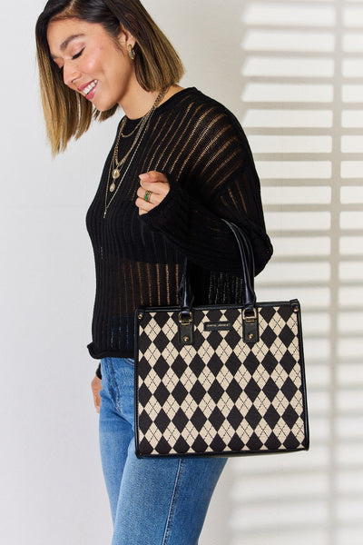 David Jones Argyle Pattern PU Leather Handbag for Style