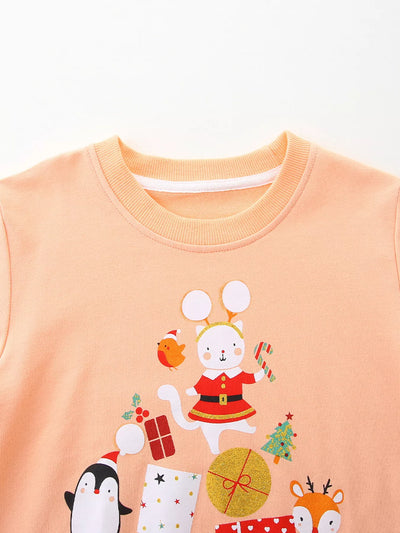 Children's Christmas Print Round Neck Sweatshirt