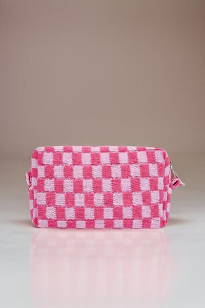 Zenana Checkered Pattern Knitted Cosmetic Pouch for Essentials