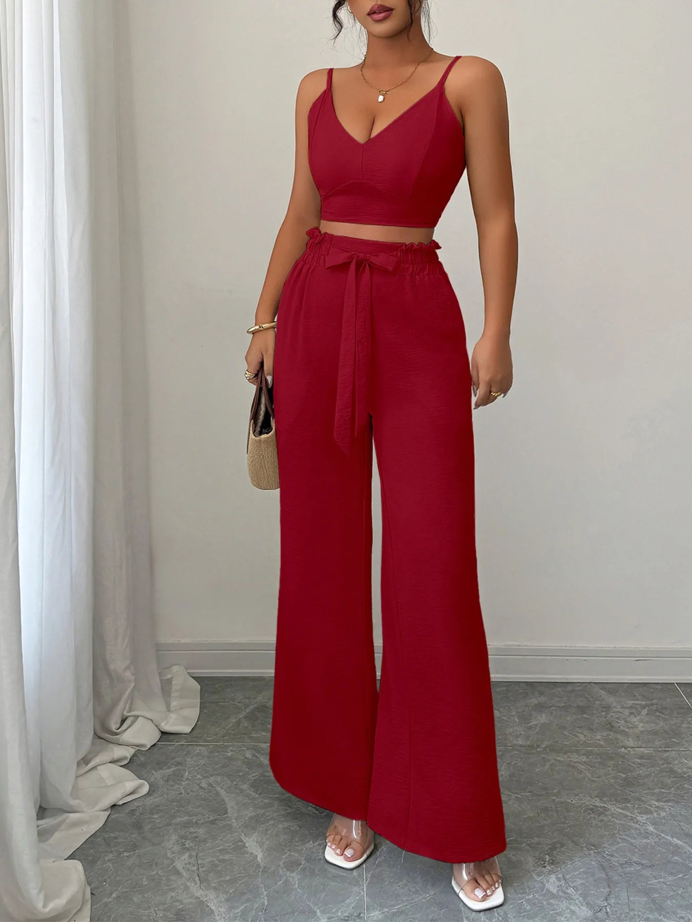 V-Neck Cami and Wide Leg Pants Set