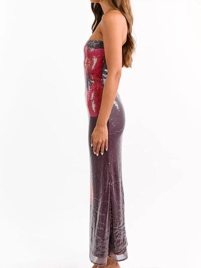 Sequin Flower Tube Maxi Dress