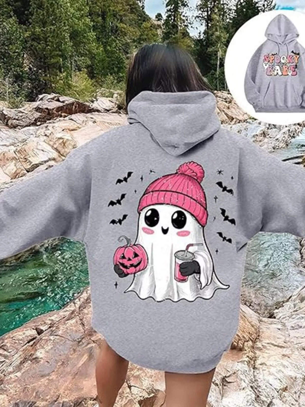 Full Size Halloween Graphic Long Sleeve Hoodie Plus Size