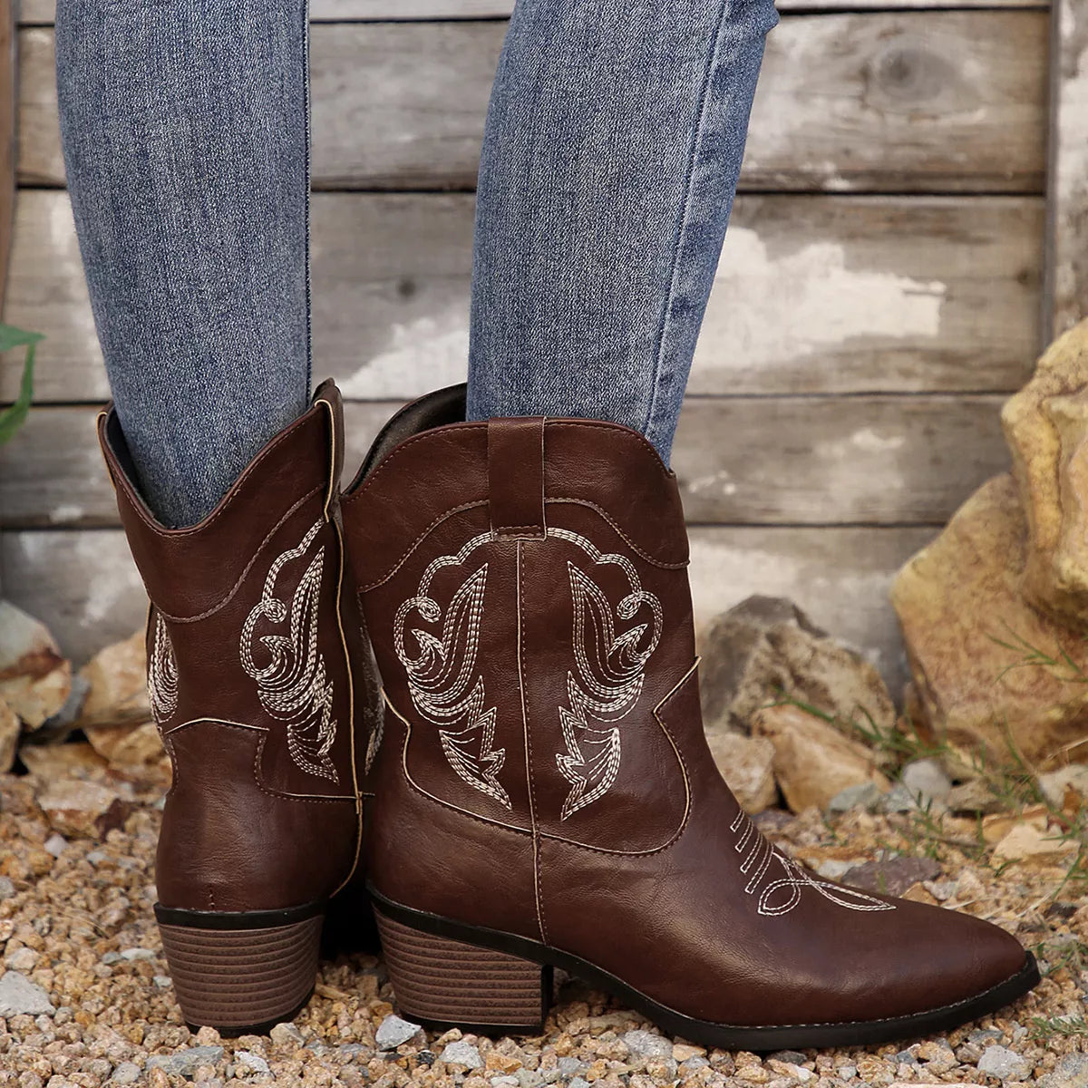 Western Cowboy Boots with Embroidered Design