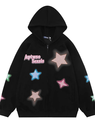Men's Star Zip Up Long Sleeve Hoodie