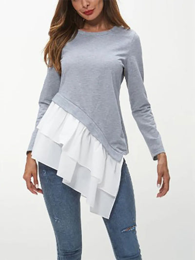 Ivy Lane Tiered Contrast Round Neck Long Sleeve T-Shirt