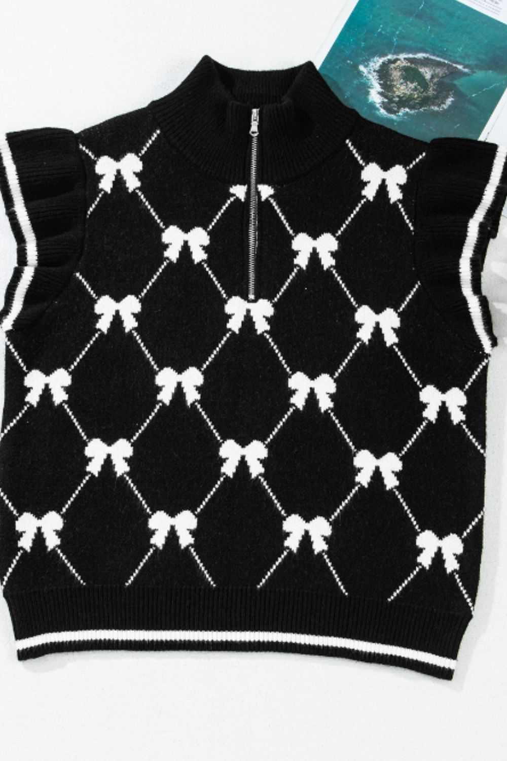 Trendy Bow Half Zip Sweater Vest - Chic, Soft, Versatile