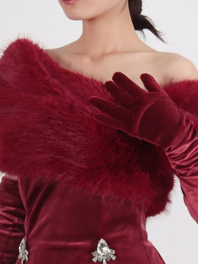 Fuzzy Off Shoulder Mini Dress