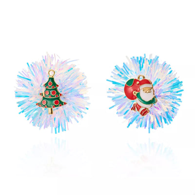 Christmas Asymmetrical Tinsel Ball Earrings