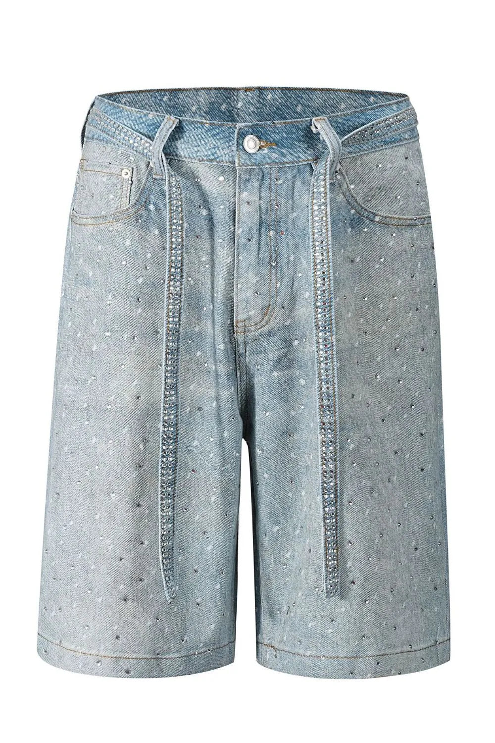 Men's Washed Rhinestone Denim Bermuda Shorts
