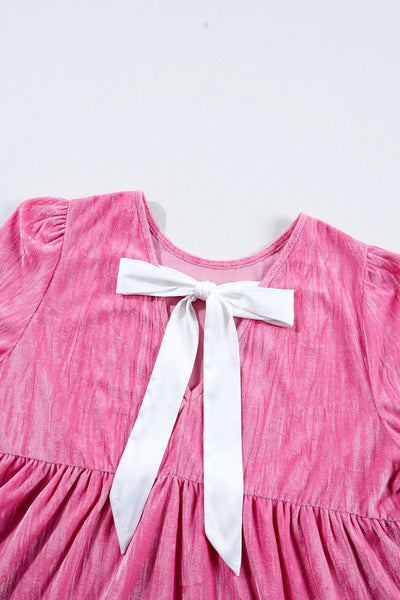 Tied Round Neck Flounce Sleeve Mini Dress