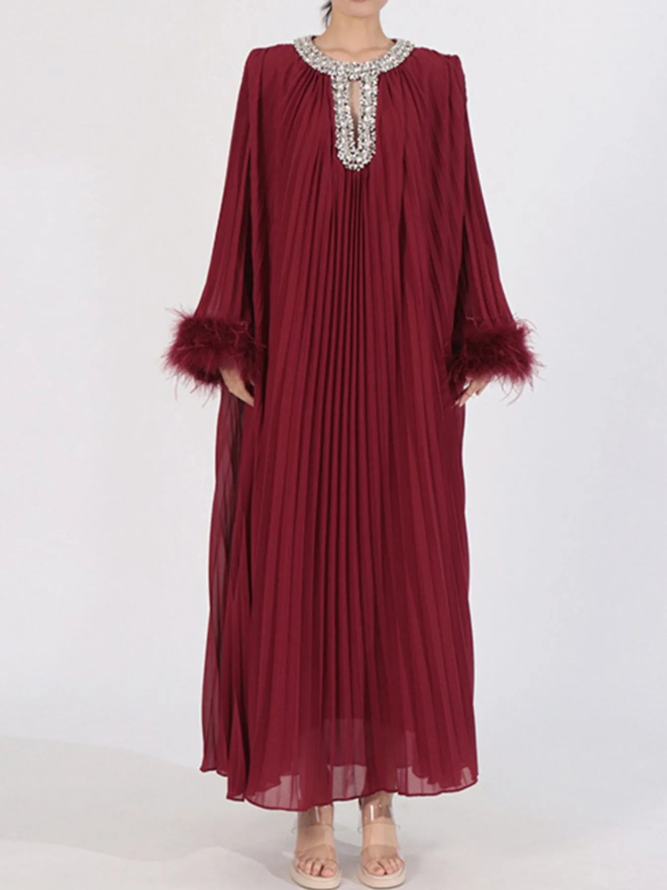 Rhinestone Long Sleeve Maxi Dress